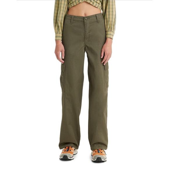 Levis Womens 94 Baggy Cargo Pants 24 Green Pockets Cotton Casual Gorpcore - Picture 1 of 13